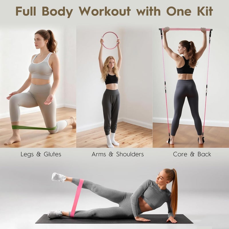 KIYPUT 9-Piece at Home Pilates Kit for Beginners & Women | Complete Pilates Equipment Set with Ring, Yoga Ball, Resistance Bands & Pilates Bar - Image 3